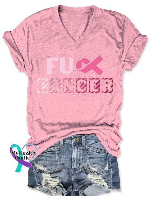 Women’s Breast Cancer Awareness Art V neck Casual T Shirt Pink / S
