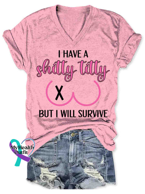 Women’s Breast Cancer Awareness Art V-neck Casual T-Shirt Pink / S