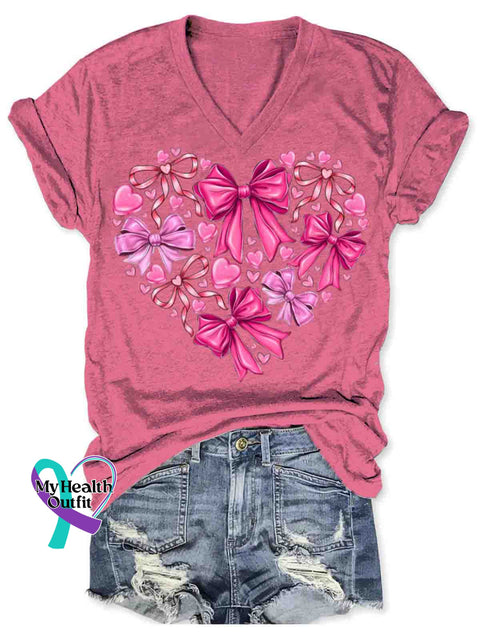 Women’s Breast Cancer Awareness Art V neck Casual T Shirt Pink / S