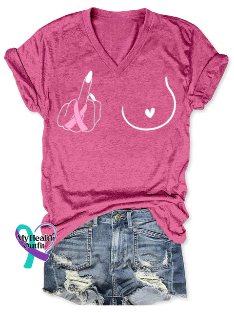 Women’s Breast Cancer Awareness Art V neck Casual T Shirt Pink / S