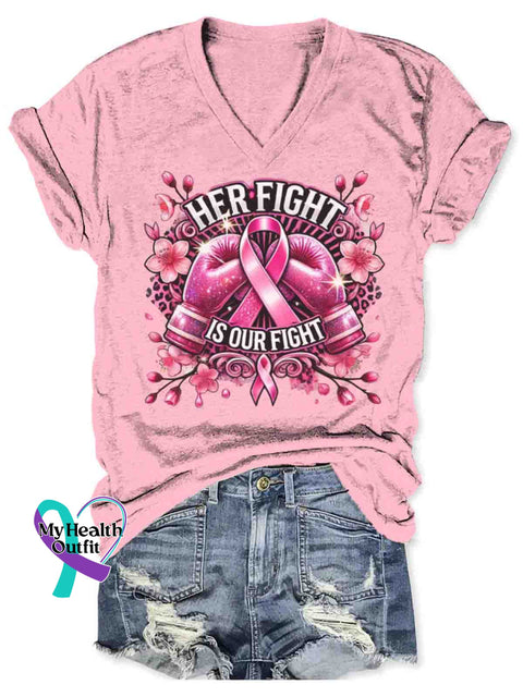 Women’s Breast Cancer Awareness Art V-neck Casual T-Shirt Pink / S