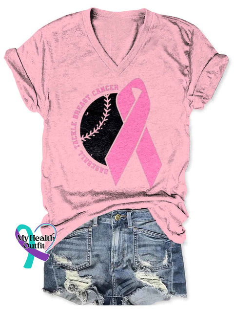 Women’s Breast Cancer Awareness Art V-neck Casual T-Shirt Pink / S