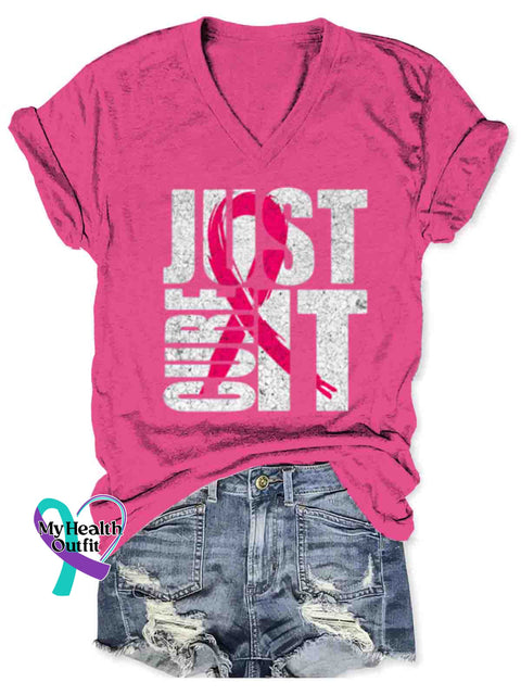 Women’s Breast Cancer Awareness Art V-neck Casual T-Shirt Pink / S