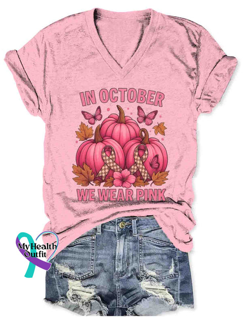 Women’s Breast Cancer Awareness Art V-neck Casual T-Shirt Pink / S