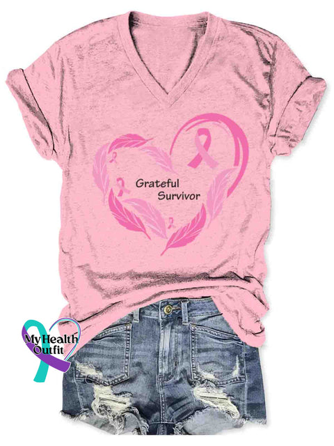 Women’s Breast Cancer Awareness Art V-neck Casual T-Shirt Pink / S