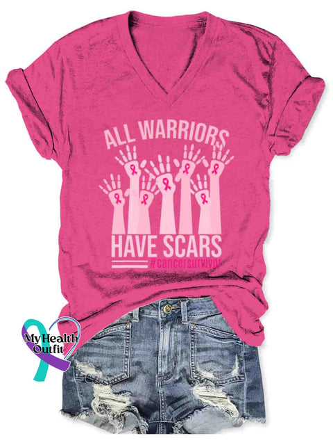 Women’s Breast Cancer Awareness Art V-neck Casual T-Shirt Pink / S