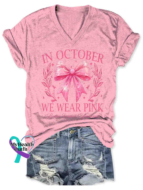 Women’s Breast Cancer Awareness Art V-neck Casual T-Shirt Pink / S