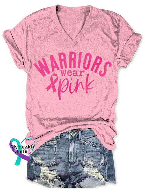 Women’s Breast Cancer Awareness Art V-neck Casual T-Shirt Pink / S