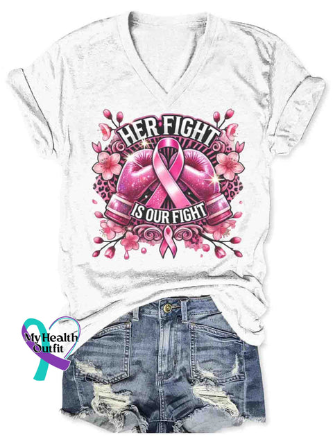 Women’s Breast Cancer Awareness Art V-neck Casual T-Shirt White / S