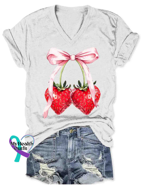 Women’s Breast Cancer Awareness Art V-neck Casual T-Shirt White / S