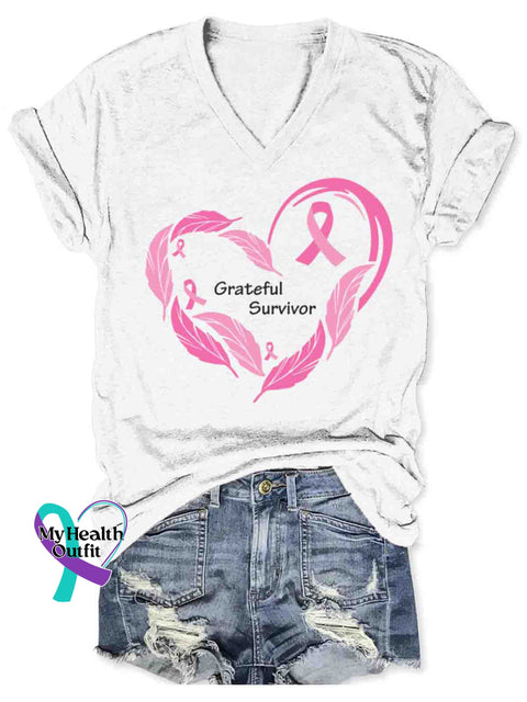 Women’s Breast Cancer Awareness Art V-neck Casual T-Shirt White / S