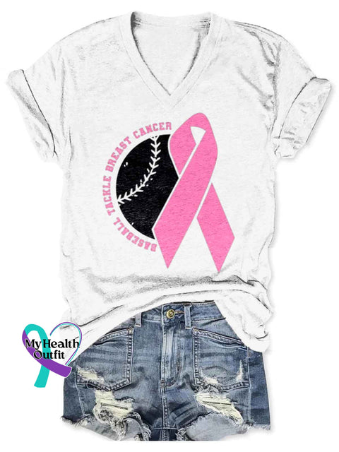 Women’s Breast Cancer Awareness Art V-neck Casual T-Shirt White / S