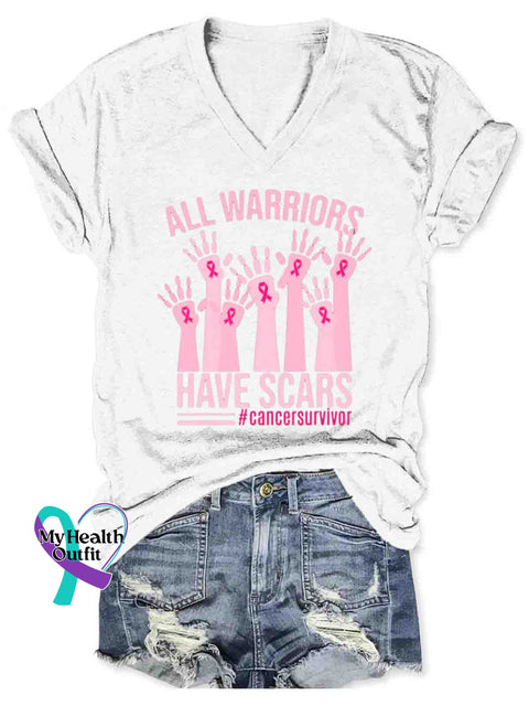 Women’s Breast Cancer Awareness Art V-neck Casual T-Shirt White / S