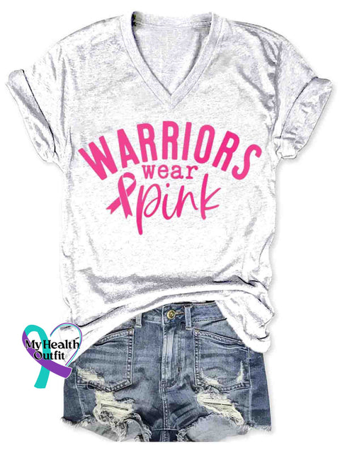 Women’s Breast Cancer Awareness Art V-neck Casual T-Shirt White / S