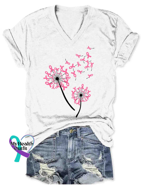 Women’s Breast Cancer Awareness Art V-neck Casual T-Shirt White / S