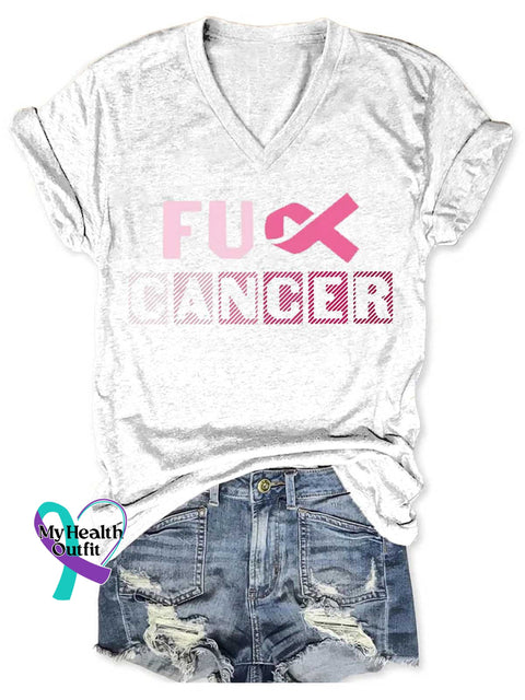 Women’s Breast Cancer Awareness Art V neck Casual T Shirt White / S