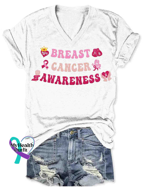 Women’s Breast Cancer Awareness Art V-neck Casual T-Shirt White / S