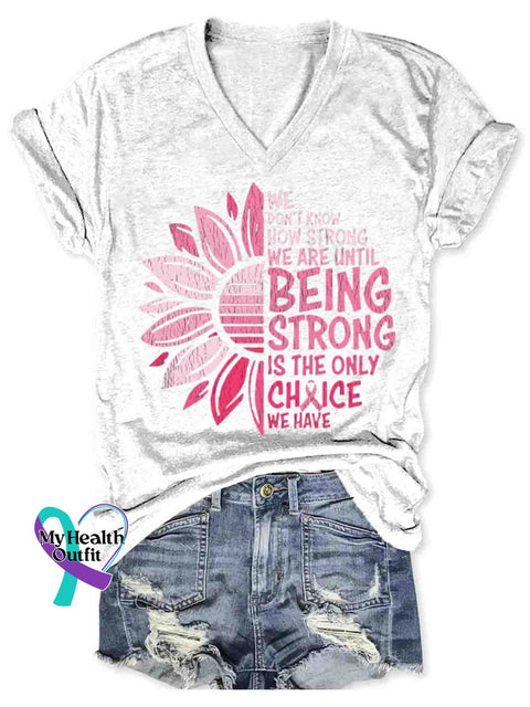 Women’s Breast Cancer Awareness Art V-neck Casual T-Shirt White / S