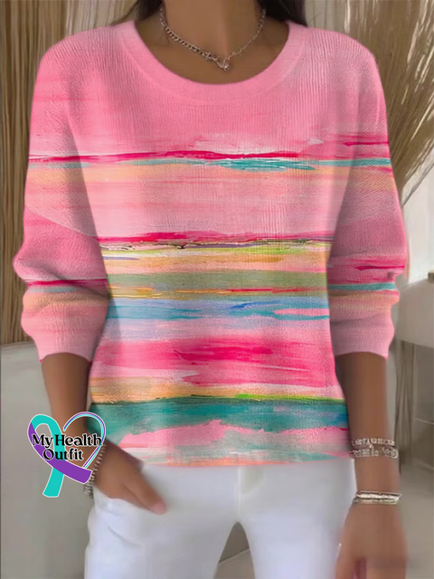 Women’s Breast Cancer Awareness Casual Pullover Sweater Multicolor / S