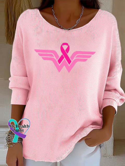 Women’s Breast Cancer Awareness Casual Pullover Sweater Multicolor / S