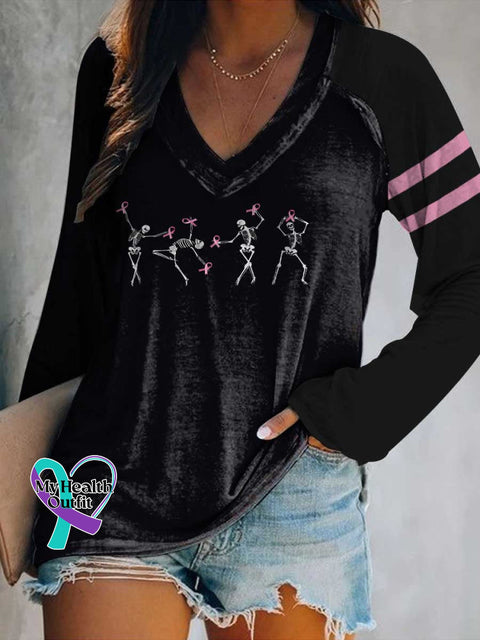 Women’s Breast Cancer Awareness Print Casual V Neck Long Sleeve Tops Multicolor / S