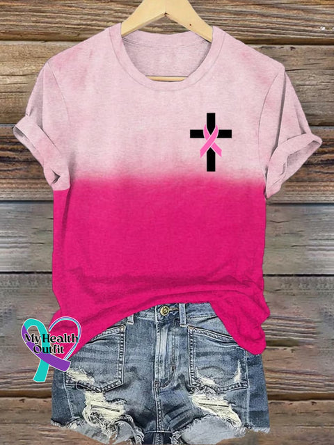 Women’s Breast Cancer Awareness Faith Cross T-Shirt Pink / S
