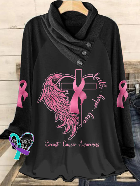 Women’s Breast Cancer Awareness Faith Hope Love Print T-Shirt Black / S