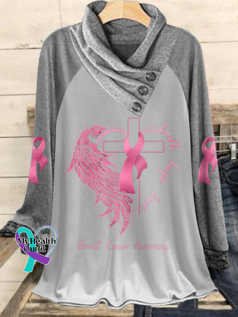 Women’s Breast Cancer Awareness Faith Hope Love Print T-Shirt Grey / S