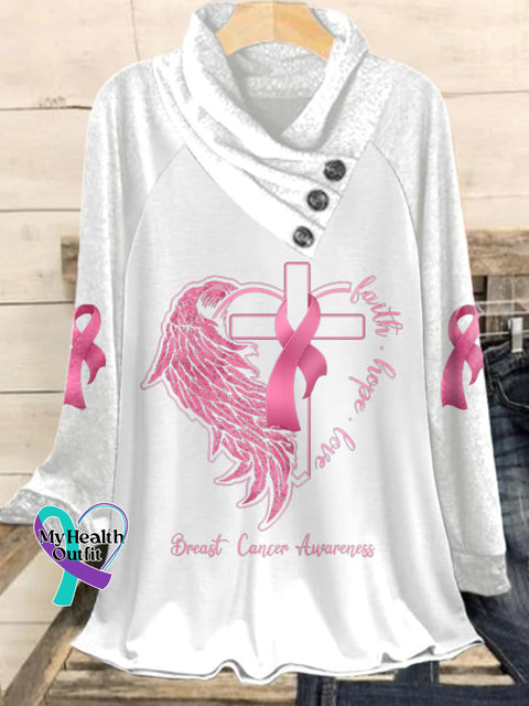 Women’s Breast Cancer Awareness Faith Hope Love Print T-Shirt White / S