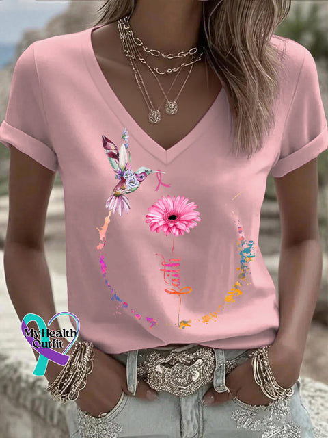 Women’s Breast Cancer Awareness Faith V neck Casual T Shirt LightPink / S
