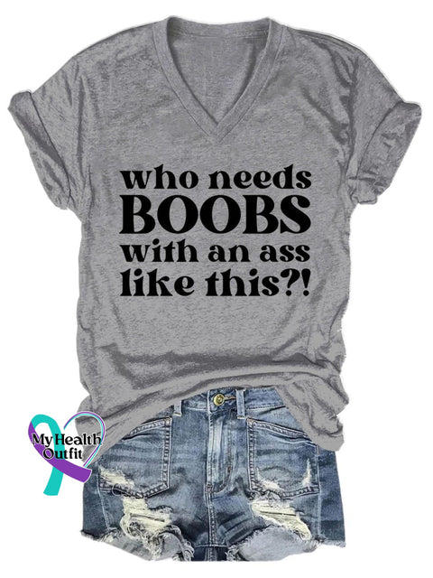 Women’s Breast Cancer Awareness Fight Print V-Neck Casual T-Shirt Grey / S
