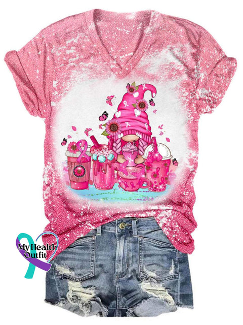 Women’s Breast Cancer Awareness Fight Print V-Neck Casual T-Shirt Pink / S