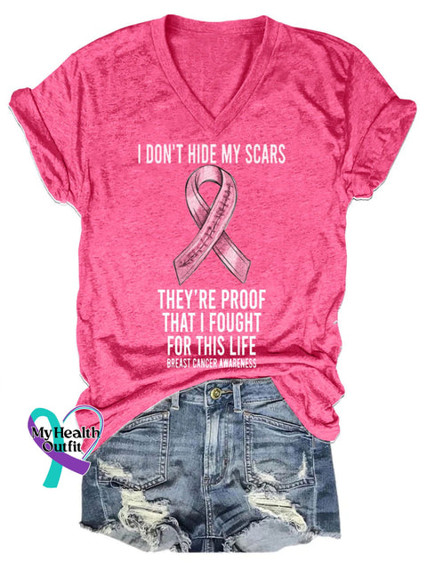 Women’s Breast Cancer Awareness Fight Print V-Neck Casual T-Shirt Pink / S