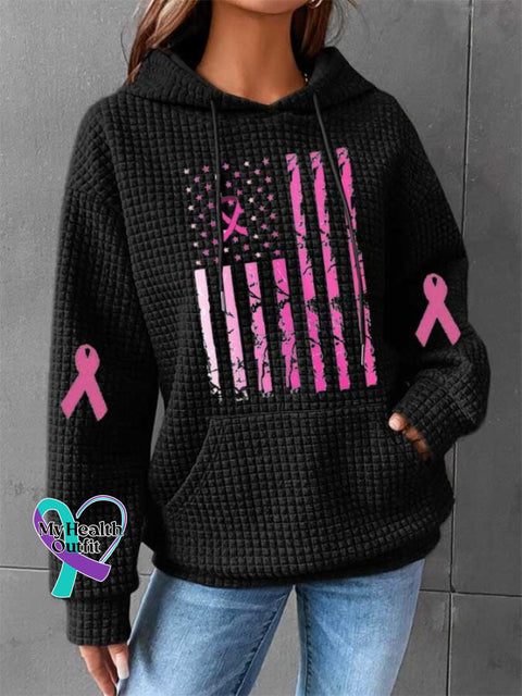 Womens Breast Cancer Awareness Flag Hoodie Black / S