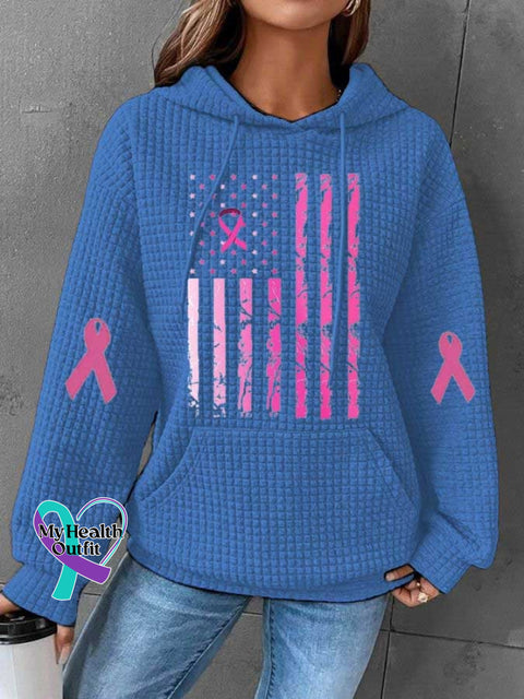 Womens Breast Cancer Awareness Flag Hoodie Blue / S