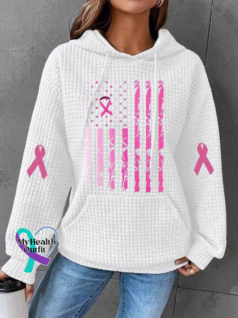Womens Breast Cancer Awareness Flag Hoodie White / S