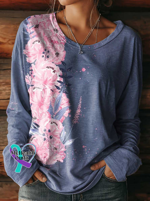 Women’s Breast Cancer Awareness Floral Print Casual T Shirt Multicolor / S