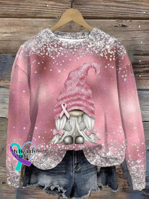 Women’s Breast Cancer Awareness Gnome Print Crew Neck Sweatshirt Pink / S