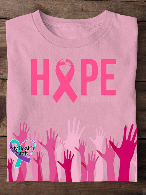 Women’s Breast Cancer Awareness Hope Pink Ribbon Print Casual T-Shirt / S