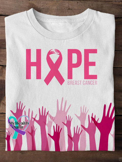 Women’s Breast Cancer Awareness Hope Pink Ribbon Print Casual T-Shirt White / S