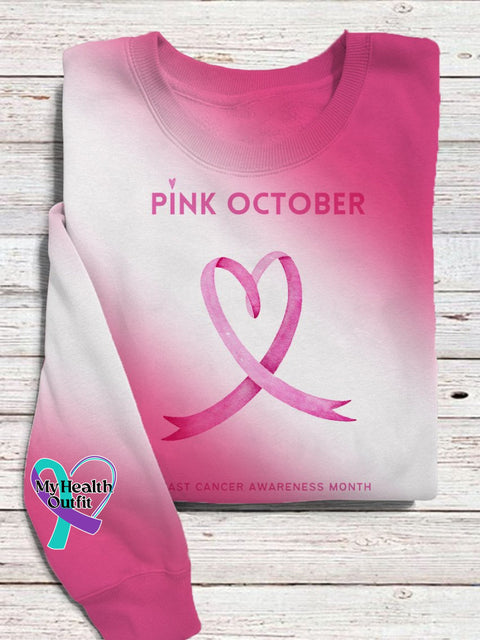 Women’s Breast Cancer Awareness Pink October Ribbon Print Casual Sweatshirt / S