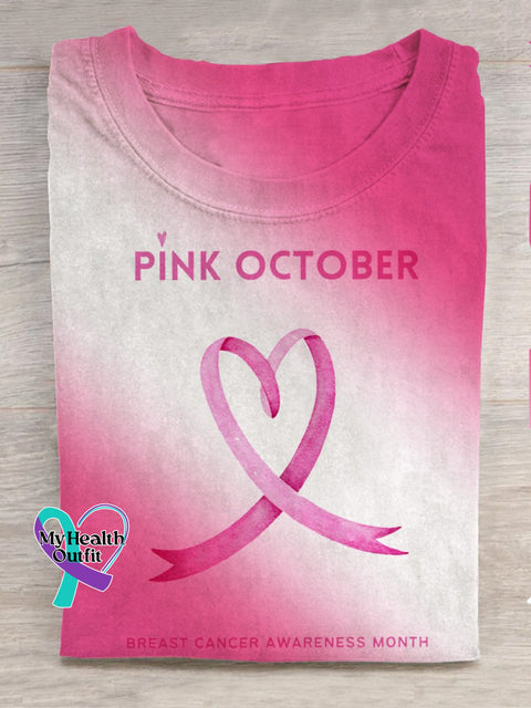 Women’s Breast Cancer Awareness Pink October Ribbon Print Casual T-Shirt / S
