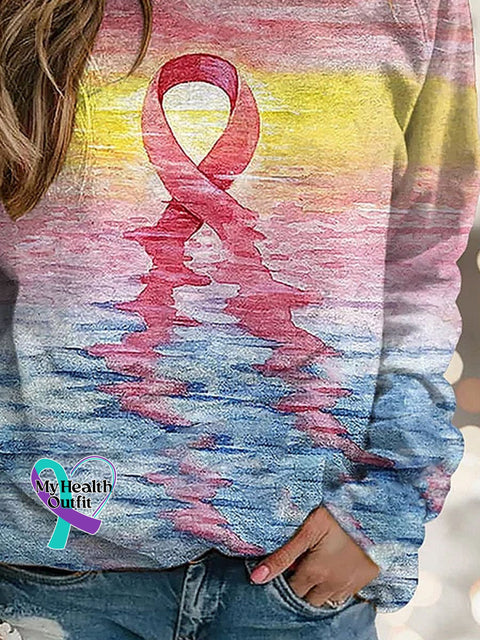 Women’s Breast Cancer Awareness Pink Print Long Sleeve Sweatshirt