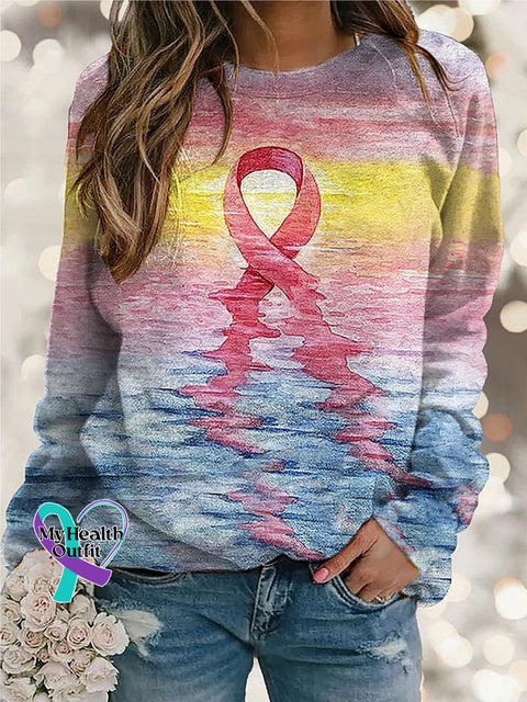 Women’s Breast Cancer Awareness Pink Print Long Sleeve Sweatshirt / S