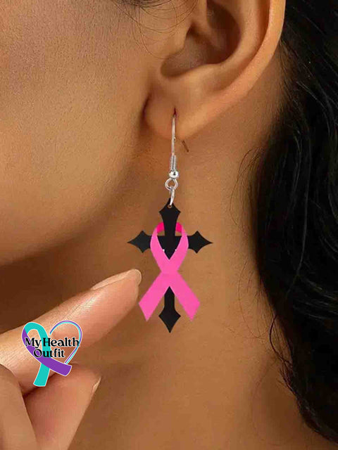 Women’s Breast Cancer Awareness Pink Ribbon Cross Earrings Pink / Size