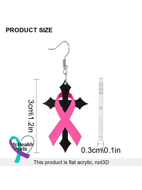 Women’s Breast Cancer Awareness Pink Ribbon Cross Earrings Pink / Size