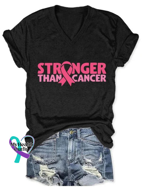 Women’s Breast Cancer Awareness Pink Stronger Than Print Casual T-Shirt Black / S
