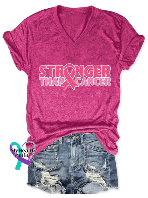 Women’s Breast Cancer Awareness Pink Stronger Than Print Casual T-Shirt / S