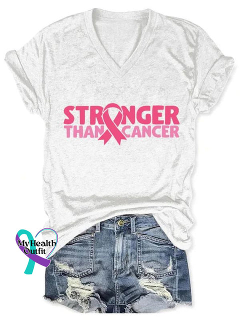 Women’s Breast Cancer Awareness Pink Stronger Than Print Casual T-Shirt White / S