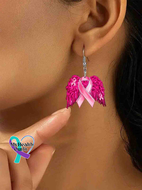 Women’s Breast Cancer Awareness Pink Wing Earrings Pink / Size
